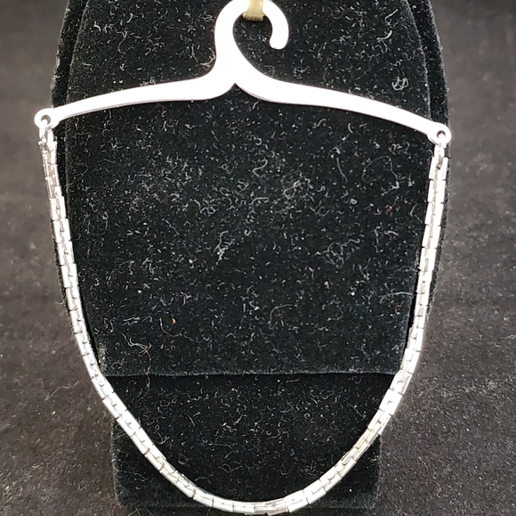 Silver Tone Square Box Link Button Style Tie Bar Chain - Picture 2 of 5